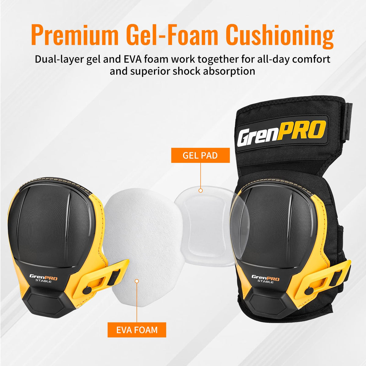 Breathable 600D fabric keeps knees cool during long tasks with GRENPRO pads.