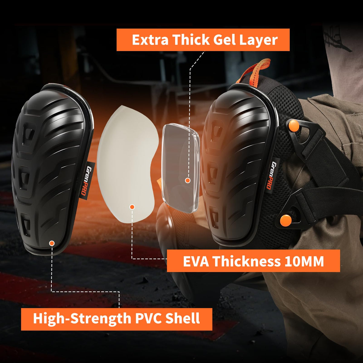 Flooring installation use of GRENPRO knee pads on job sites