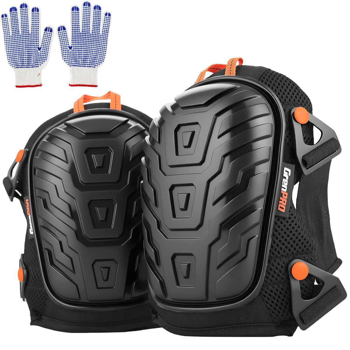 GRENPRO knee pads with secure buckles provide non-slip fit during flooring tasks