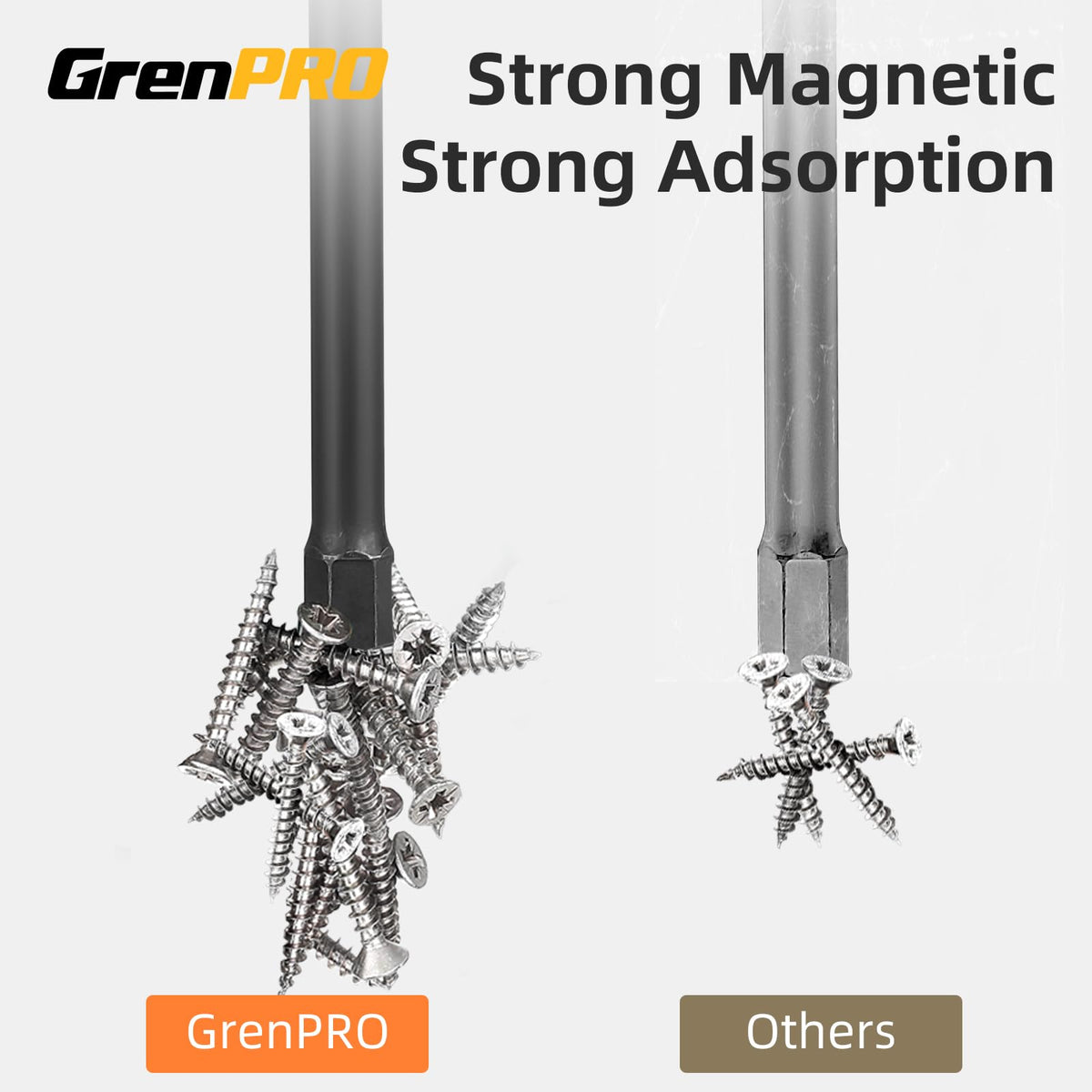 GRENPRO magnetic impact bits in action demonstrate easy screw pickup and stable grip.