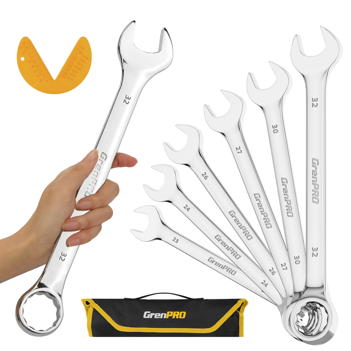 GrenPRO metric wrench 23mm in roll-up pouch for quick sizing and portability.