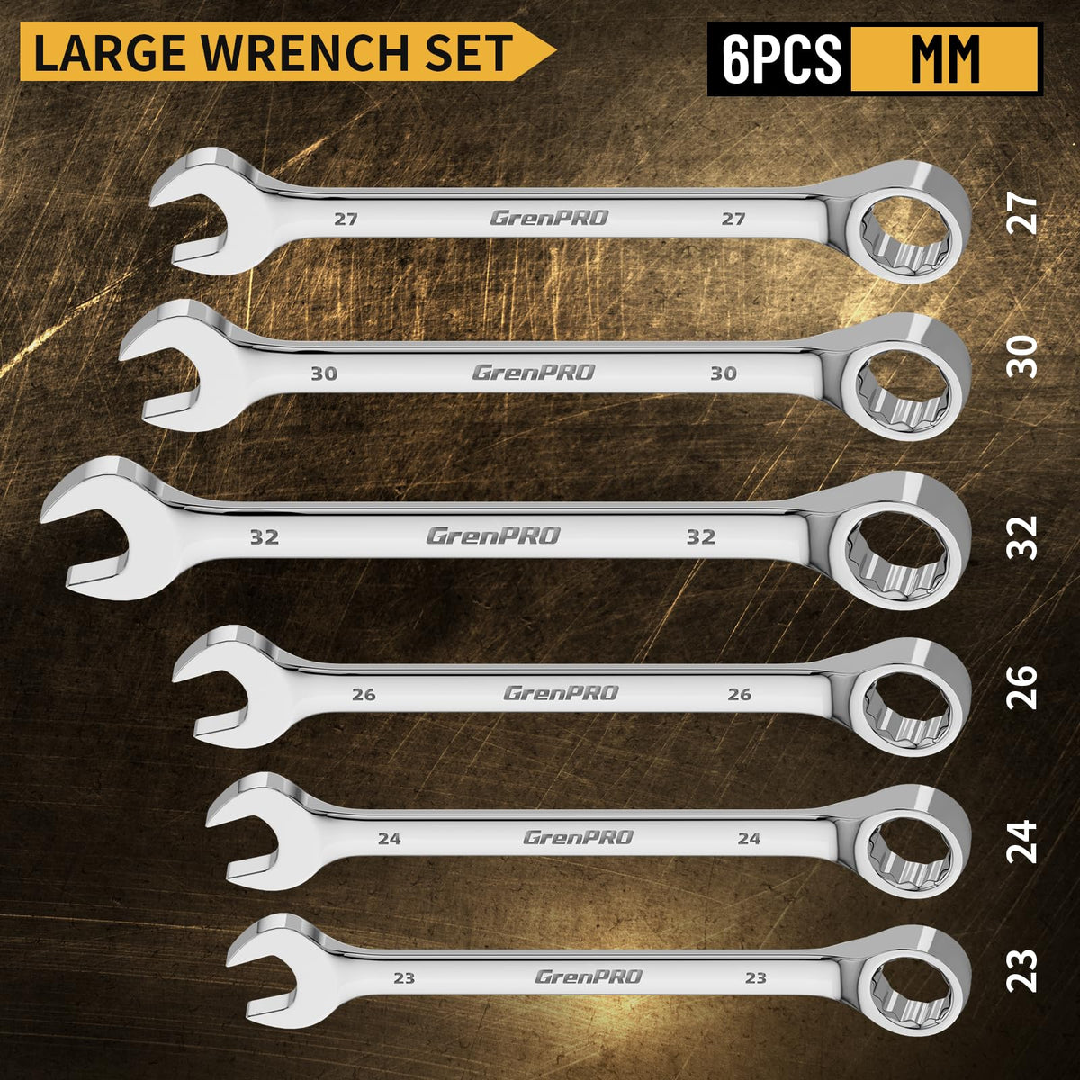 GrenPRO 24mm wrench with gauge for fast nut size identification.