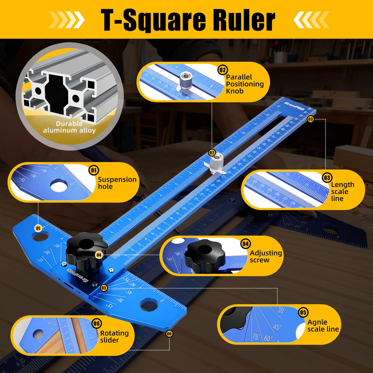 GRENPRO pencil and steel ruler included for immediate marks.
