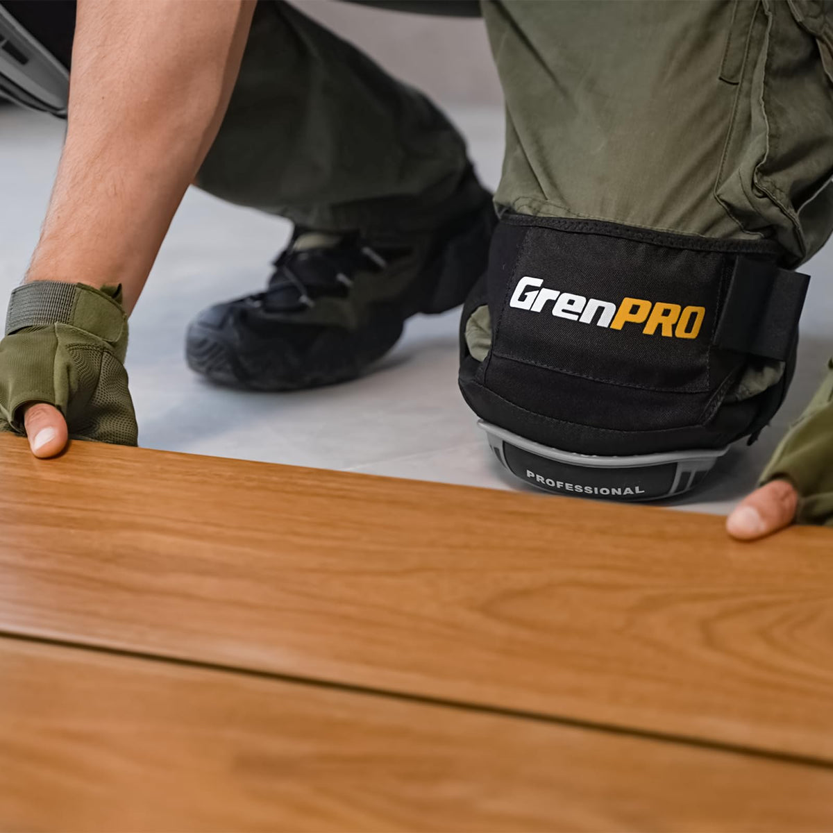 GRENPRO knee pads with adjustable 7-inch straps for easy on and off.
