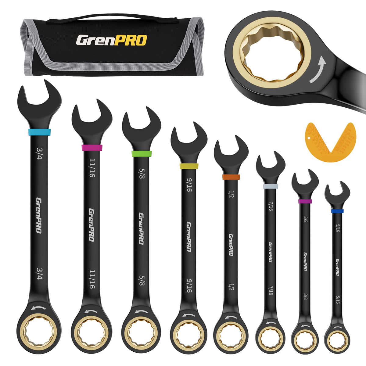 GRENPRO ratchet wrench set 9pc with SAE sizes for quick repairs