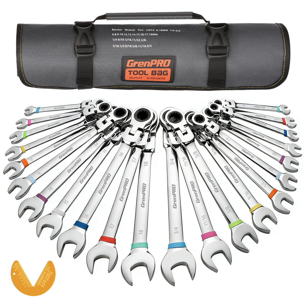 GRENPRO ratchet wrenches set neatly organized in pouch for on-site convenience