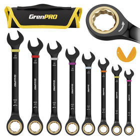 GRENPRO ratcheting wrench set 9pc open-end layout for fast selection