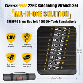 GrenPRO wrench set showing metric and SAE sizes for versatile fastening.
