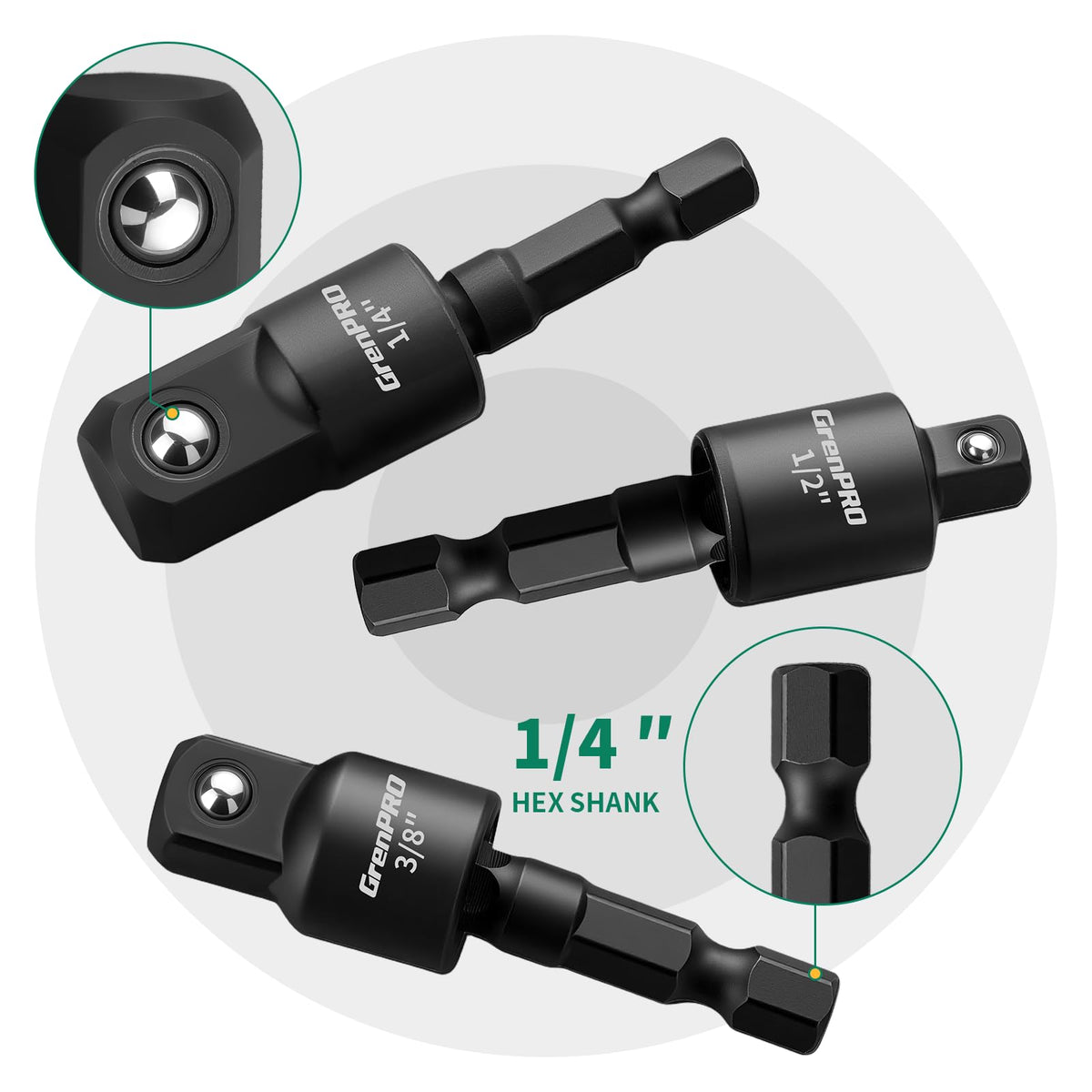 Grenpro rotatable socket adapter 1-2-inch optimizes power transfer in larger fasteners
