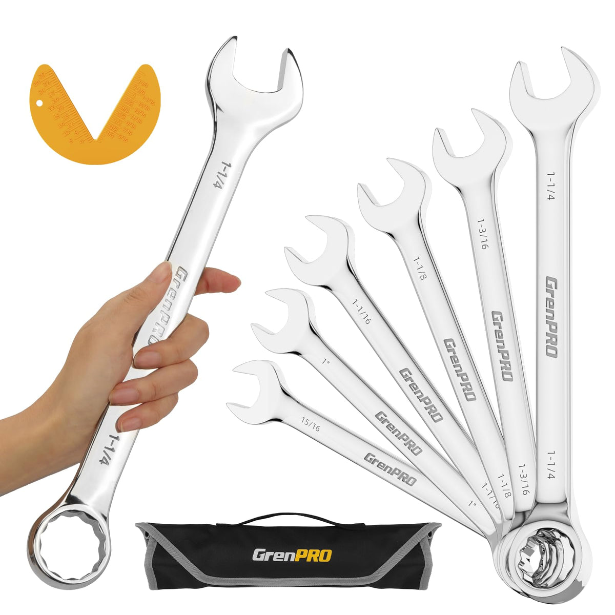 GRENPRO SAE long open-end wrenches with clear size markings for quick identification.