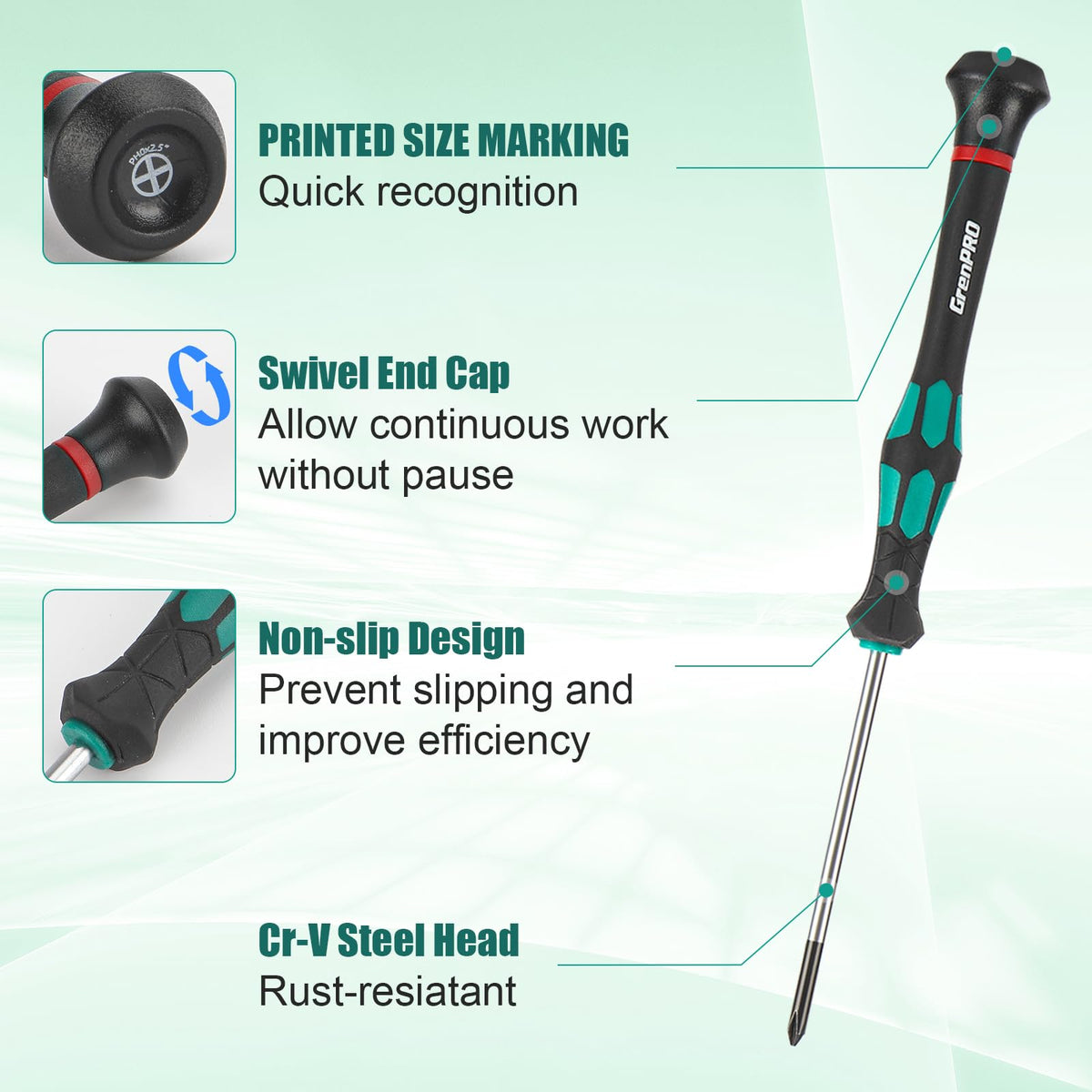 GRENPRO ergonomic textured handle for precise control during tasks