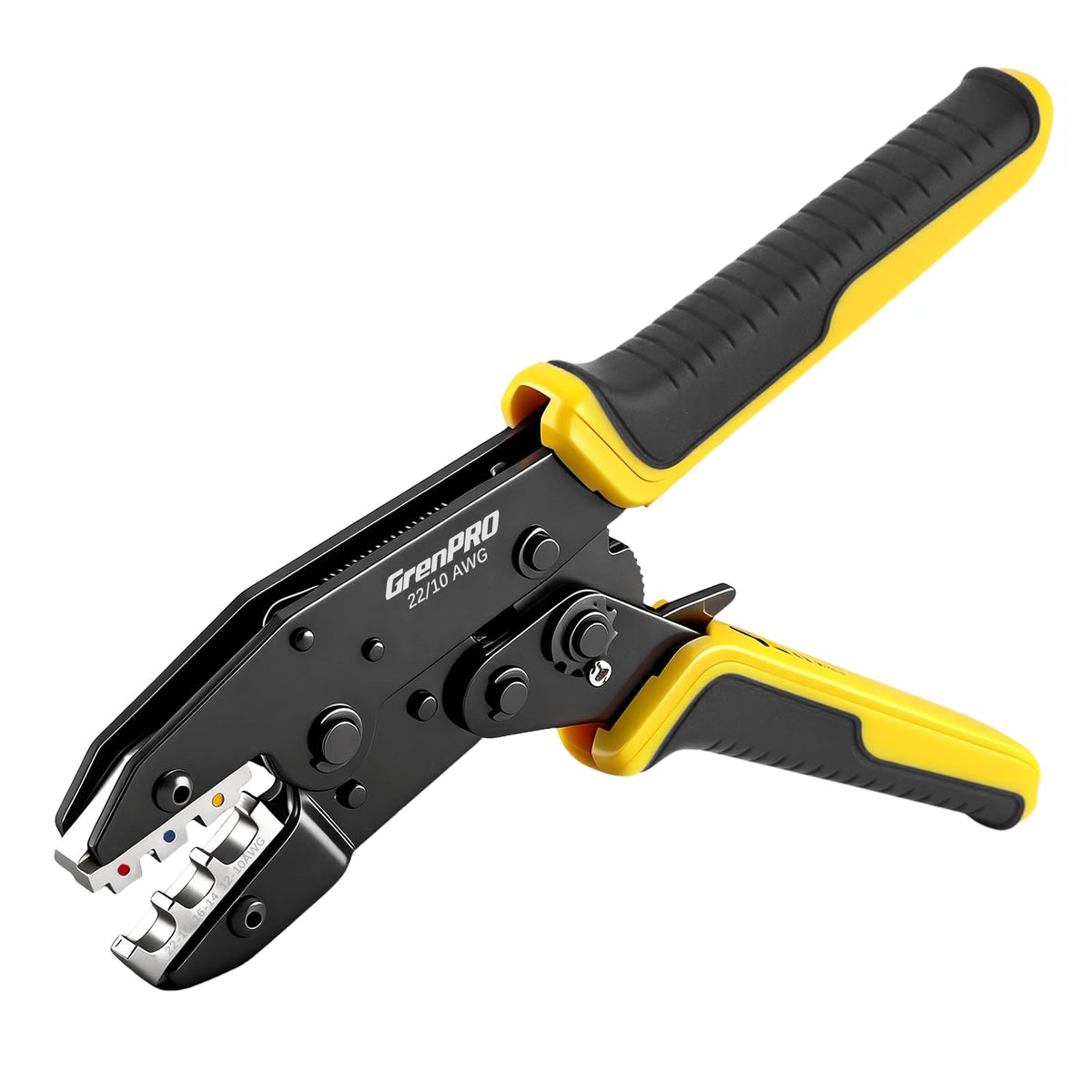 Grenpro wire crimper tool with insulated connector die delivers precise crimps.