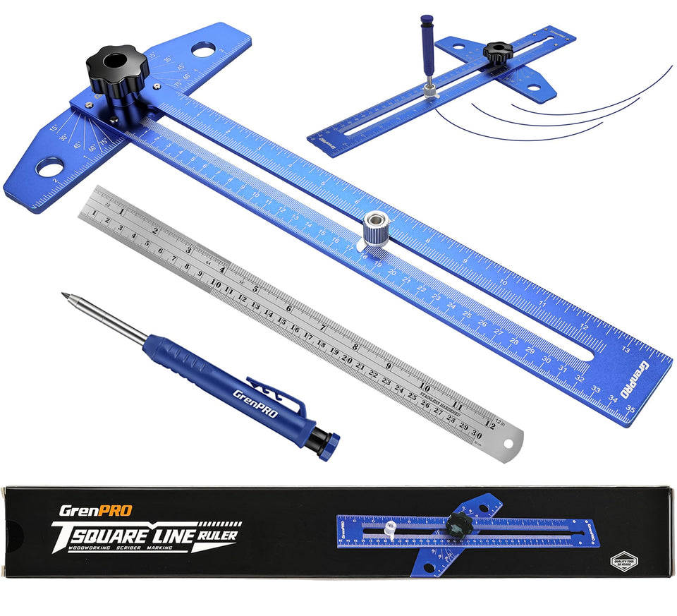 GRENPRO woodworking scriber with pencil marks precise alignment for accurate cuts.
