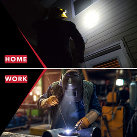 GREERRIDE rechargeable welding helmet light side view enables hands-free illumination for overhead work.