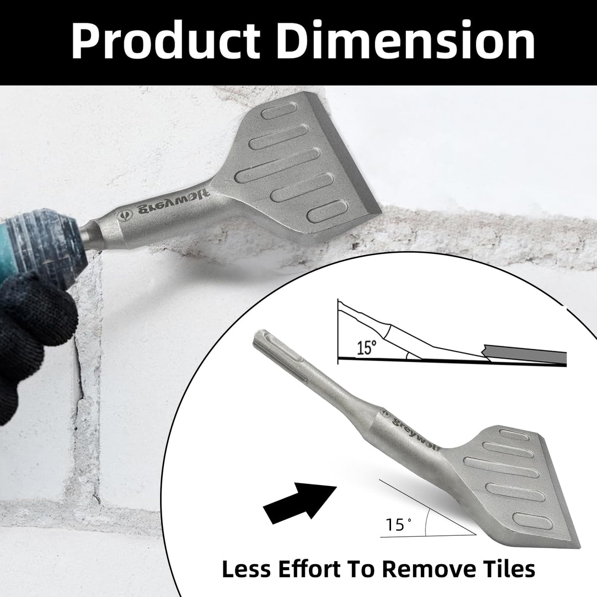 Greywolf SDS Plus shank compatible with common rotary hammers.