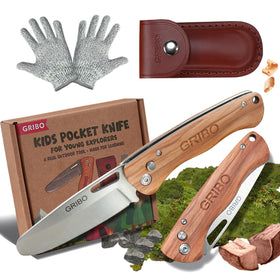 Gribo kids pocket knife with olive wood handle for comfortable learning