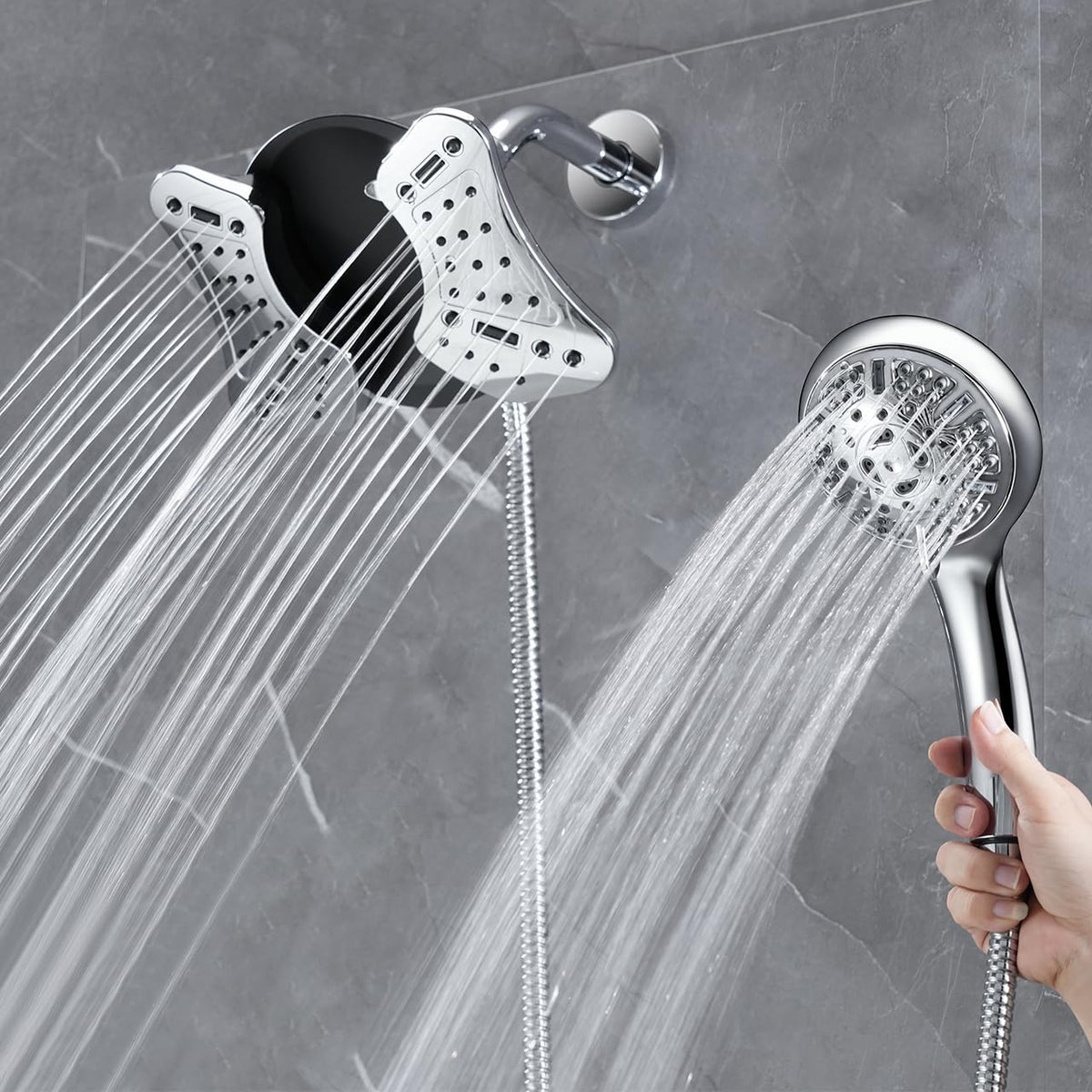 GRICH handheld shower head with 9 settings for personalized experience.