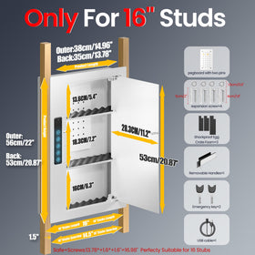 Grimtron Quick Access White Wall Safe interior lit by LED for easy night access.