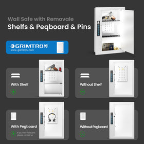 Grimtron Wall Safe with digital keypad and backup keys for secure entry.