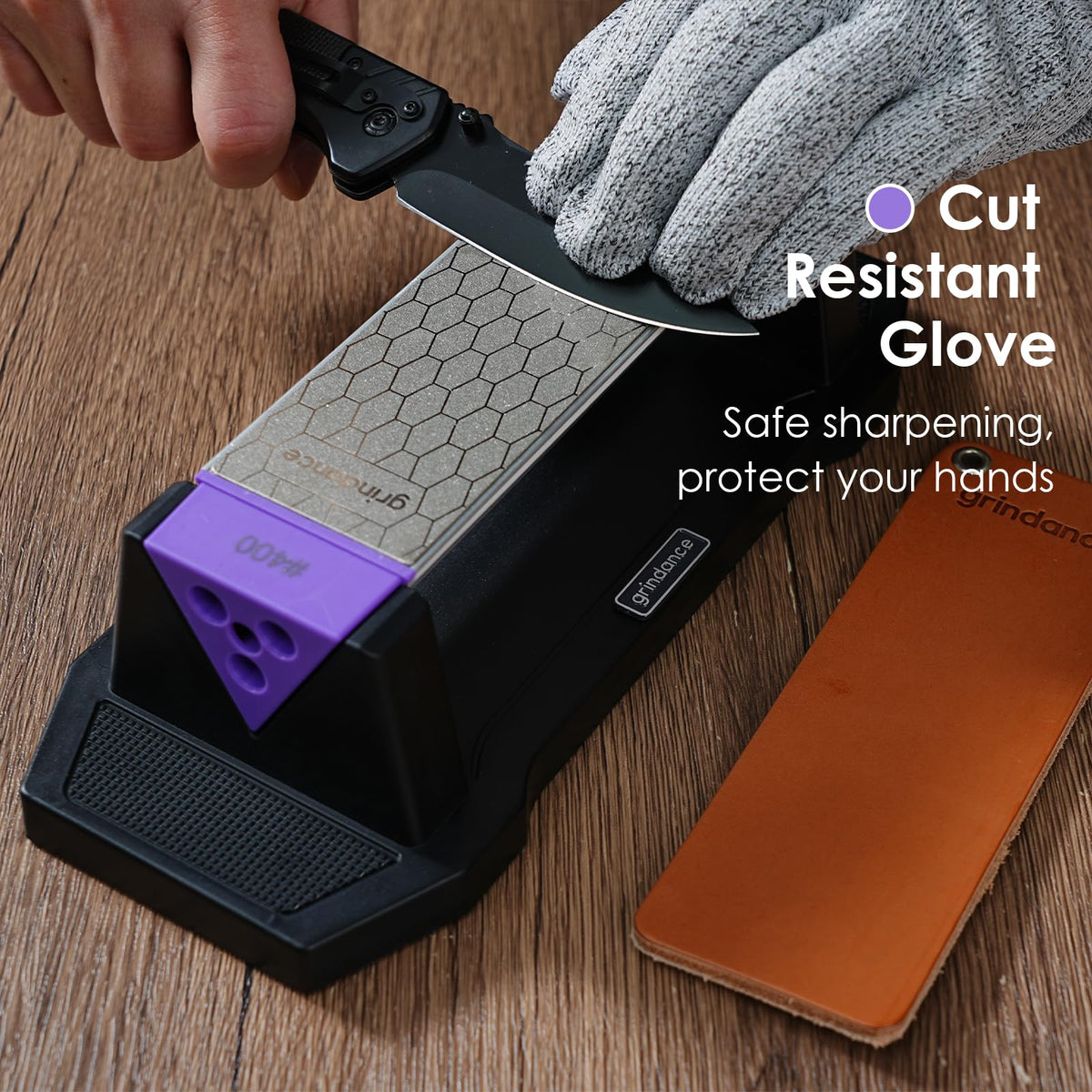 Grindance non-slip base keeps the stone stable on any surface.