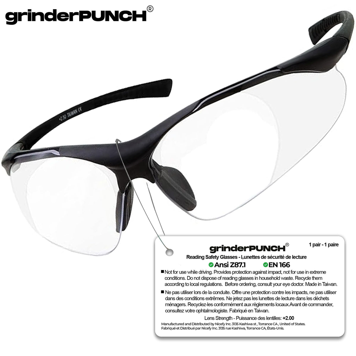 GrinderPUNCH frame with comfortable nose bridge for precise alignment and fit.