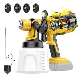 GRIONE cordless paint sprayer with Dewalt 20V compatibility and LED light for precise indoor projects.