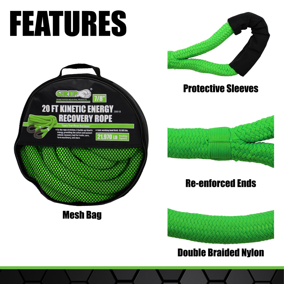 GRIP Grand Rapids rope stored in mesh storage bag for quick drying.