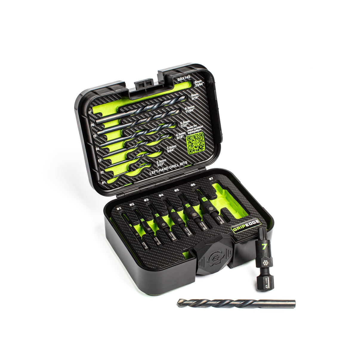 GRIPEDGE left-hand drill bits included with set for efficient extraction