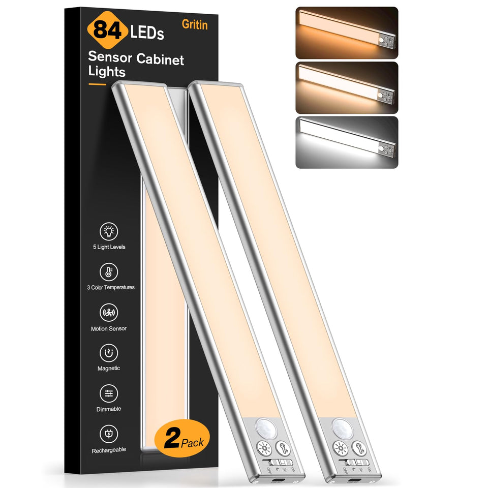Gritin 10.2-inch under-cabinet light with magnetic mount for easy placement