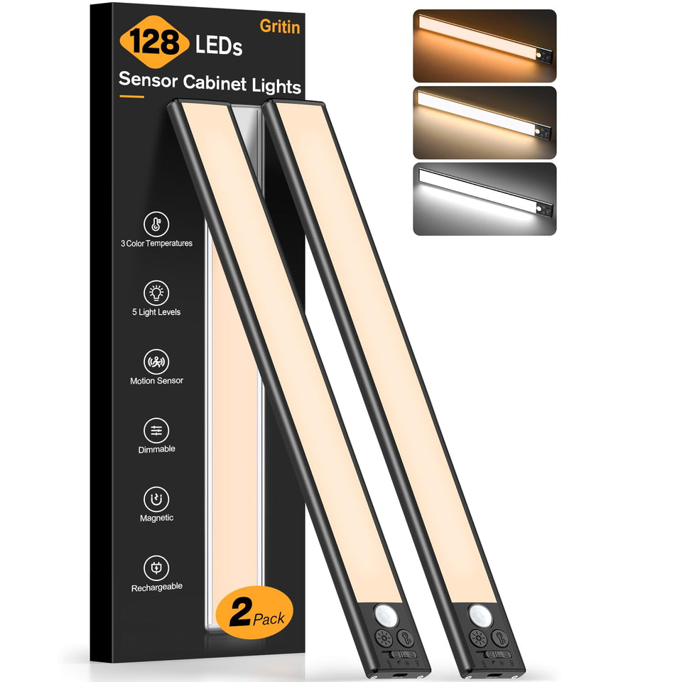 Gritin 14-7-inch under-cabinet light front view showing two-pack setup for bright, even illumination