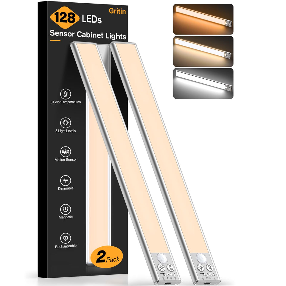 Gritin 14-7-inch under cabinet light, front view, ideal for kitchen task lighting.