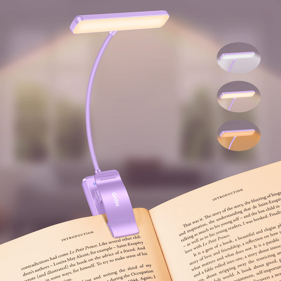Gritin 19 LED book light clip-on securely attaches to pages for hands-free reading.
