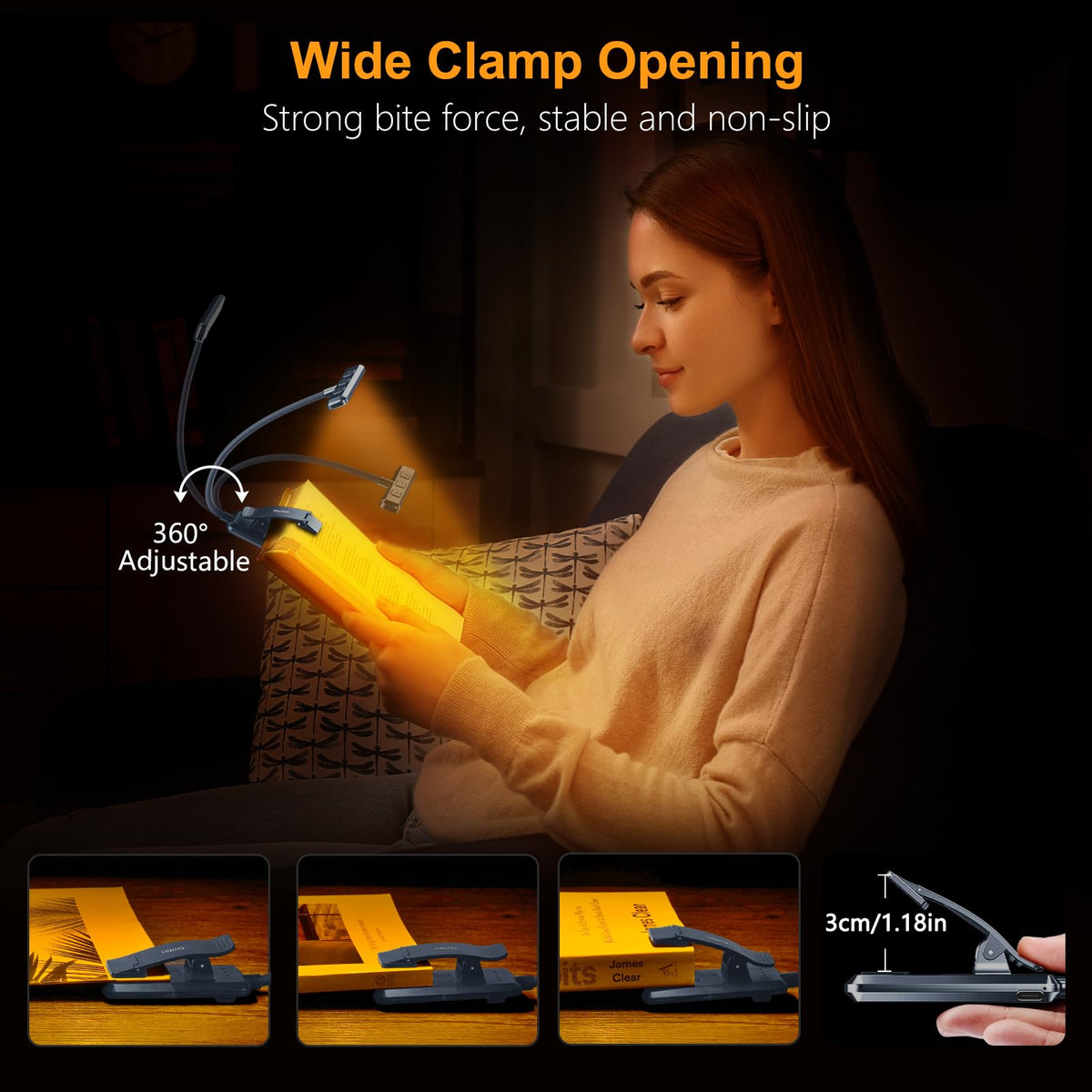 Gritin eye-friendly light reduces glare during late-night reading.