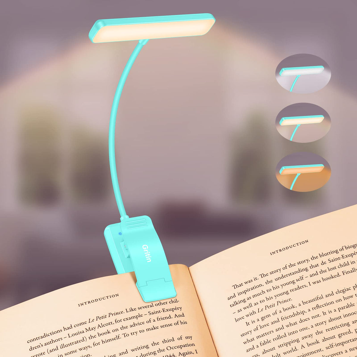 Gritin 19-led book light head demonstrates even page illumination for night reading
