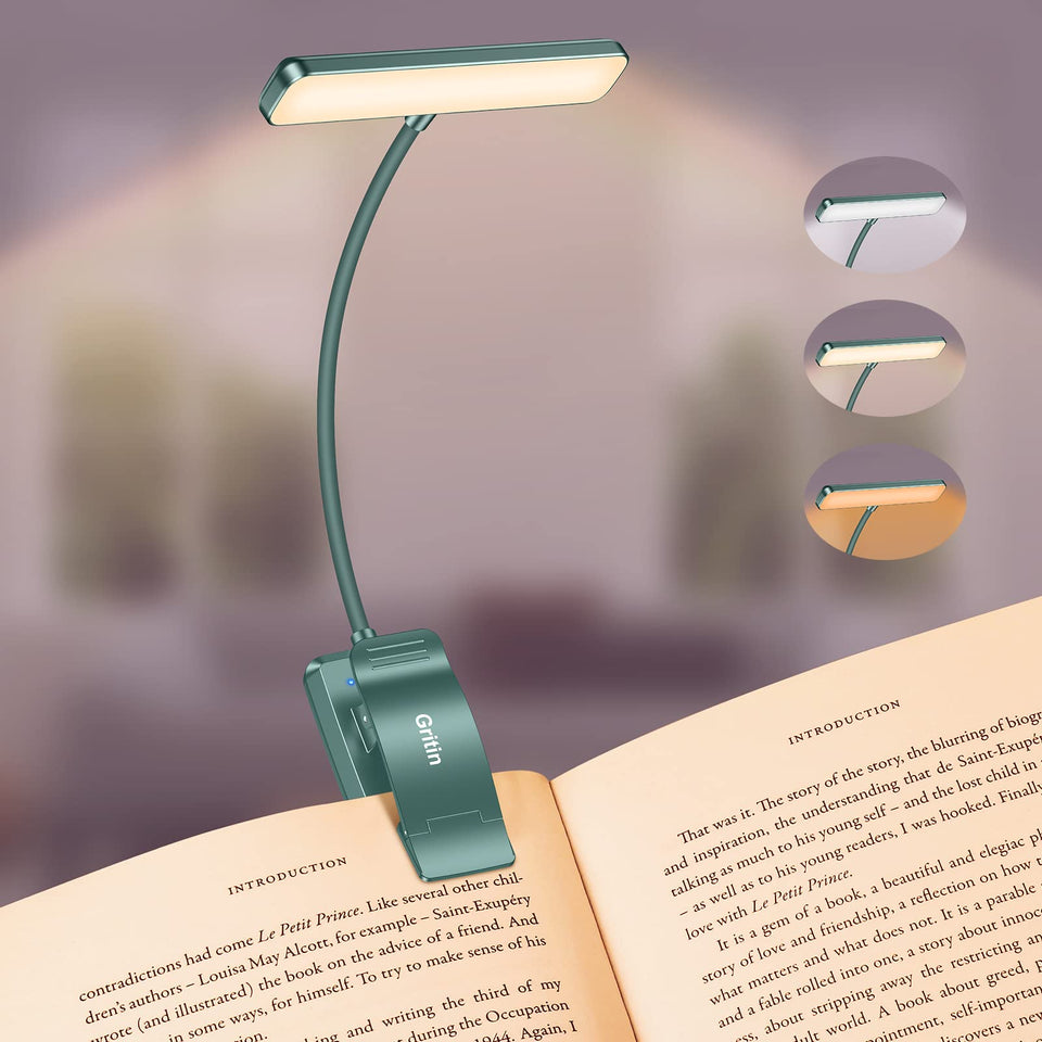Gritin 19 LED book light with a horizontal head for wide page illumination.