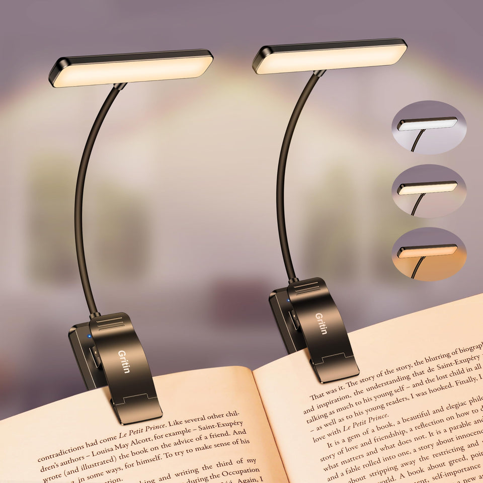 Gritin 2-pack LED reading lights with a horizontal head for wide illumination