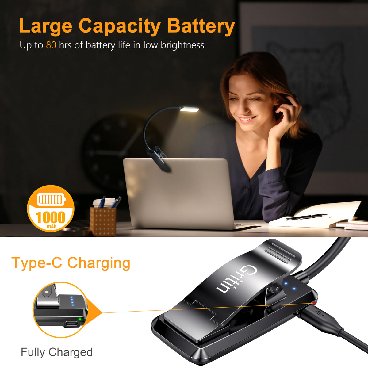 Gritin 360-degree neck allows precise angle while keeping hands free.