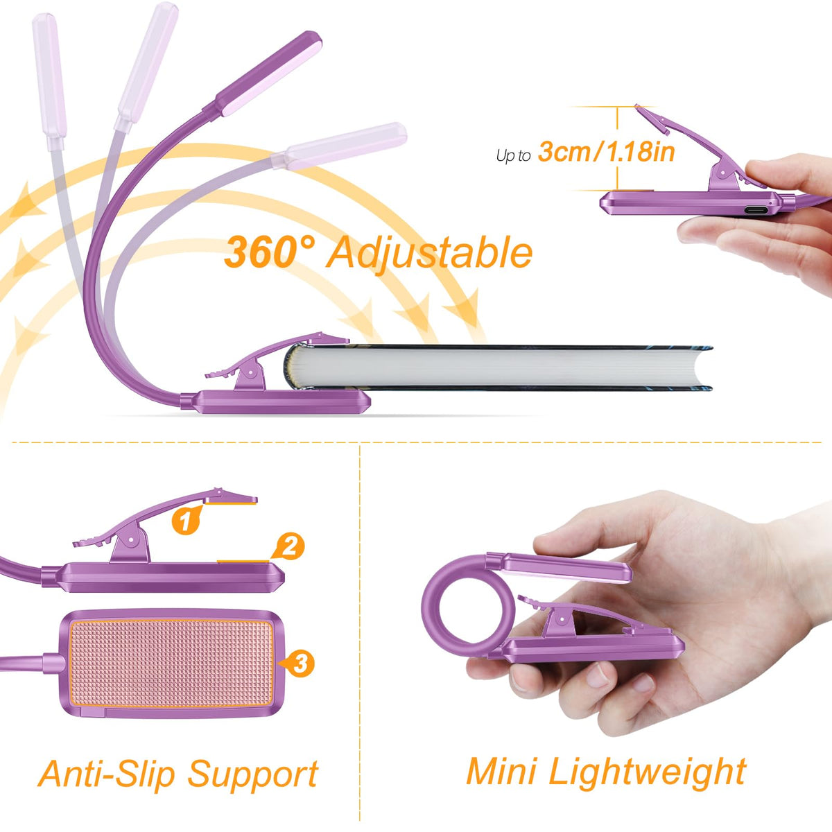 Gritin lightweight, flexible neck for adjustable lighting angles.