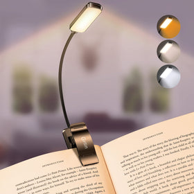 Gritin 9 LED Rechargeable Book Light with clip-on design for bedside reading.