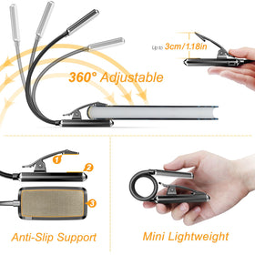 Gritin anti-skid clip keeps light secure on books.