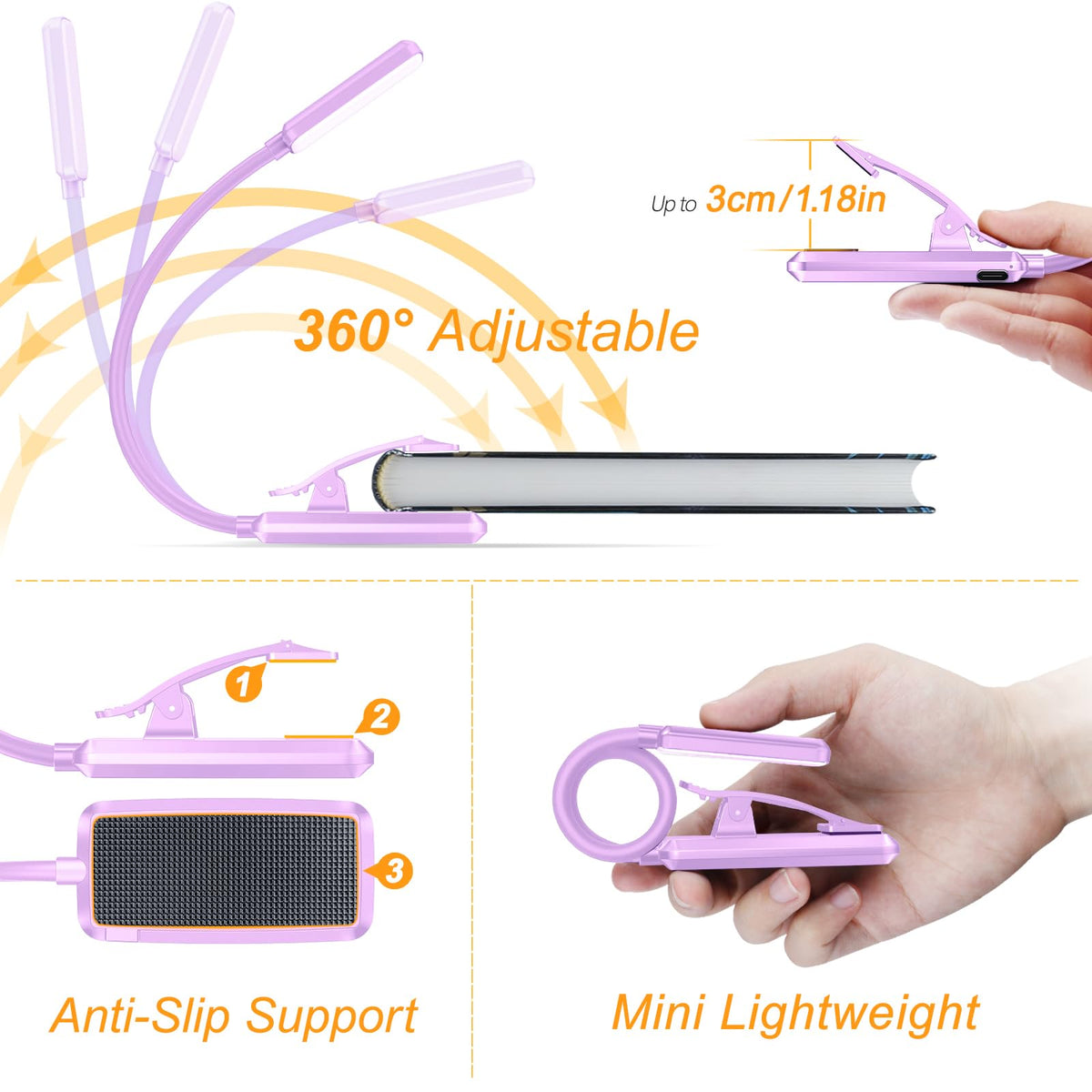 Gritin anti-skid clip keeps light secure on books or tablets