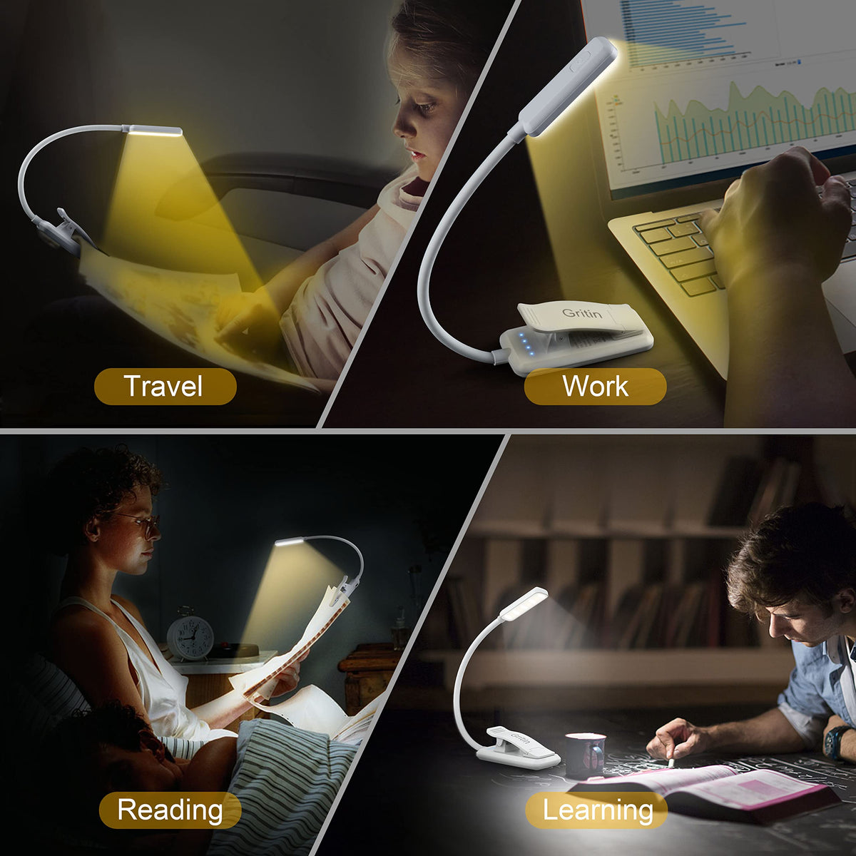 Gritin anti-slip clip securely clamps to books or e-readers.