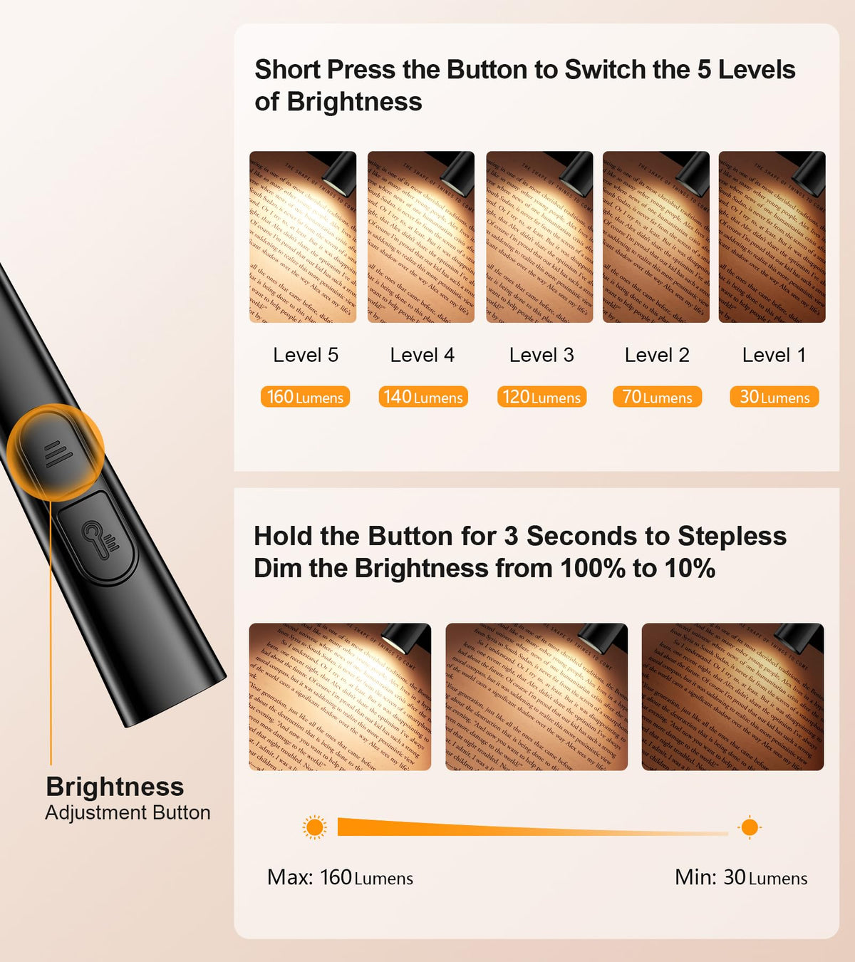 Gritin Book Light amber 2000K creates a cozy night-time ambiance.
