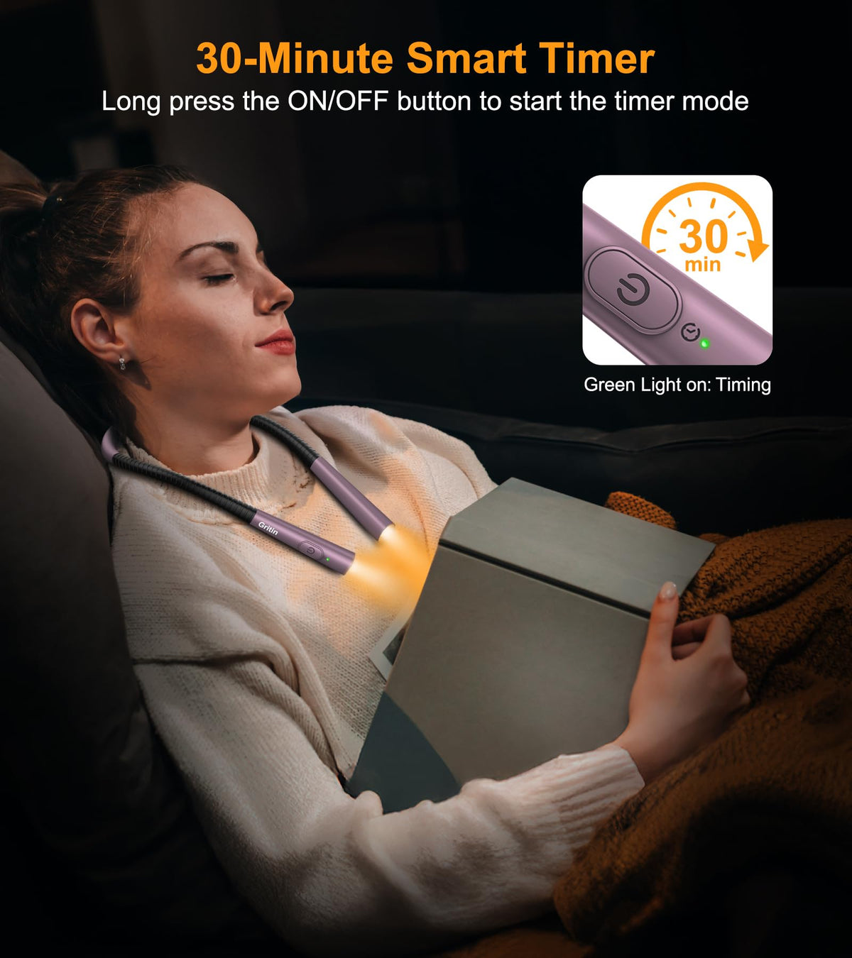 Gritin Book Light ergonomic neck fit reduces fatigue during long reading.