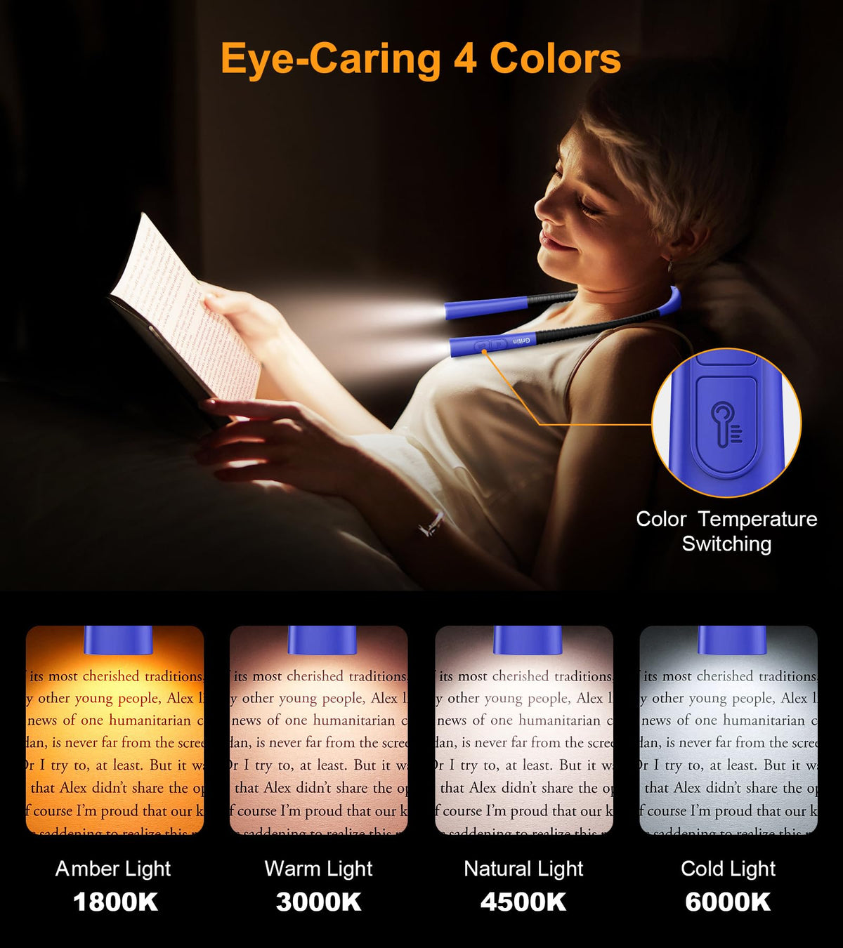Gritin Book Light natural white 4500K for clear page details