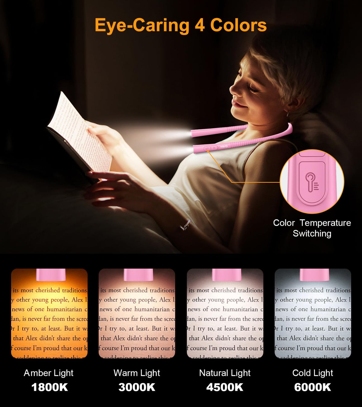Gritin Book Light natural white 4500K provides clear daytime reading feel