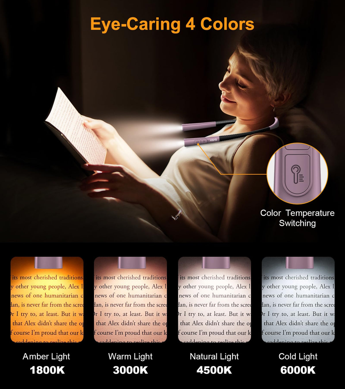 Gritin Book Light natural white reading mode aids focused study sessions.