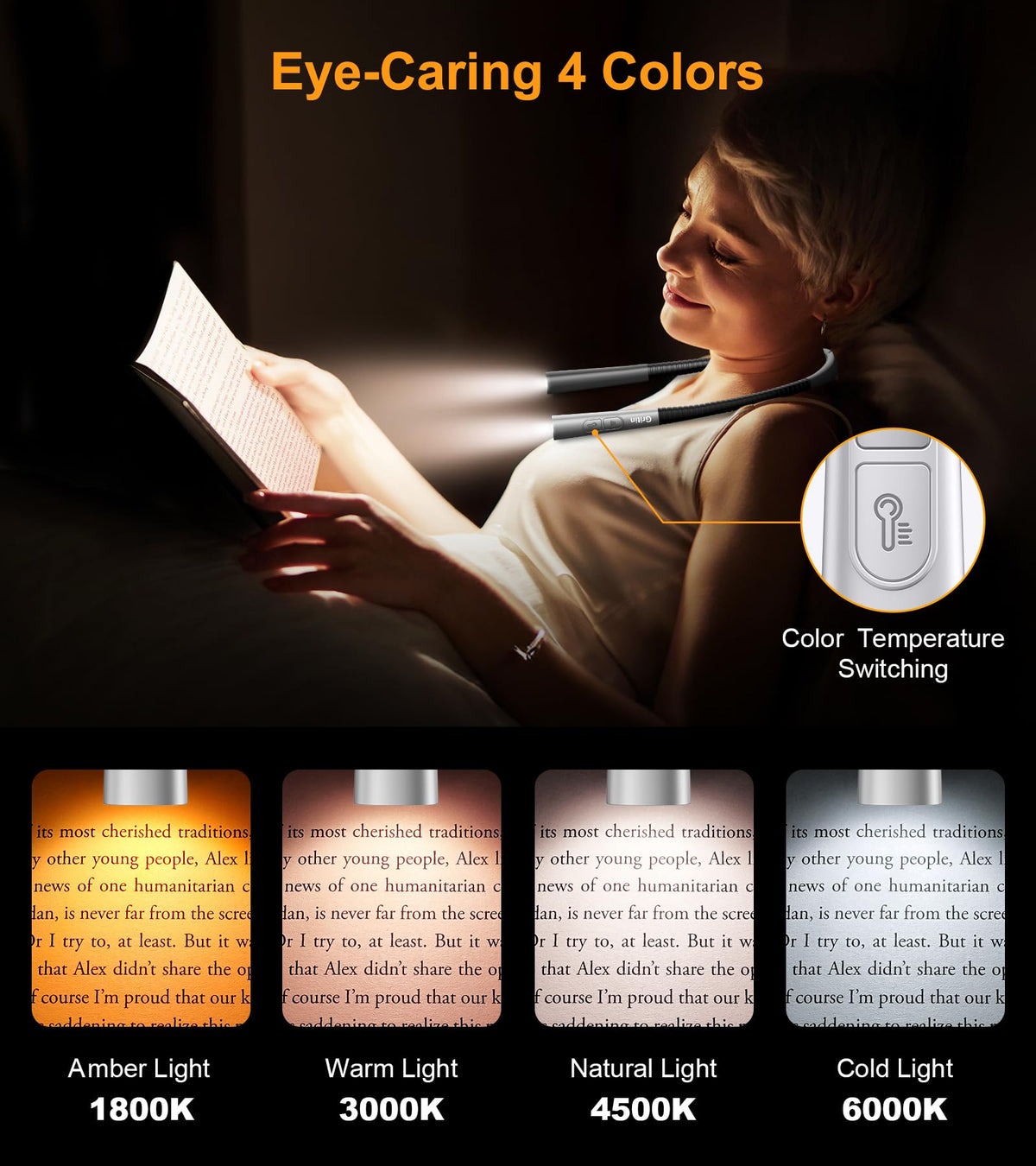 Gritin Book Light warm white 3000K for early-morning crafting tasks.
