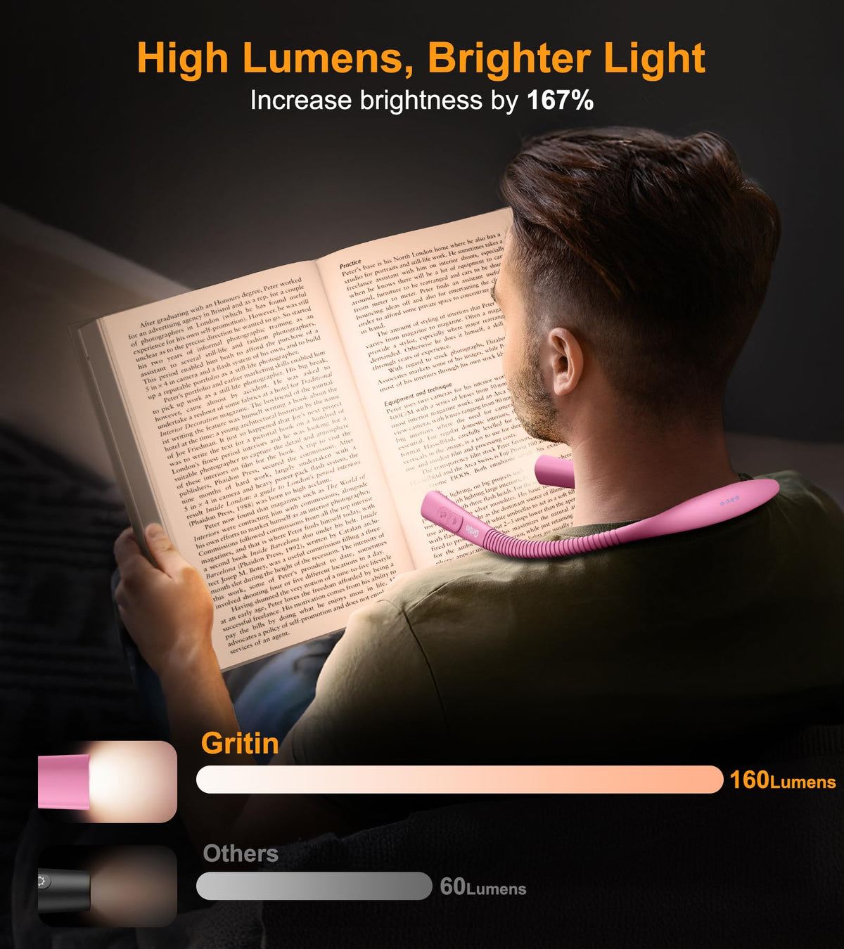 Gritin Book Light white 6000K bright mode for high-detail tasks