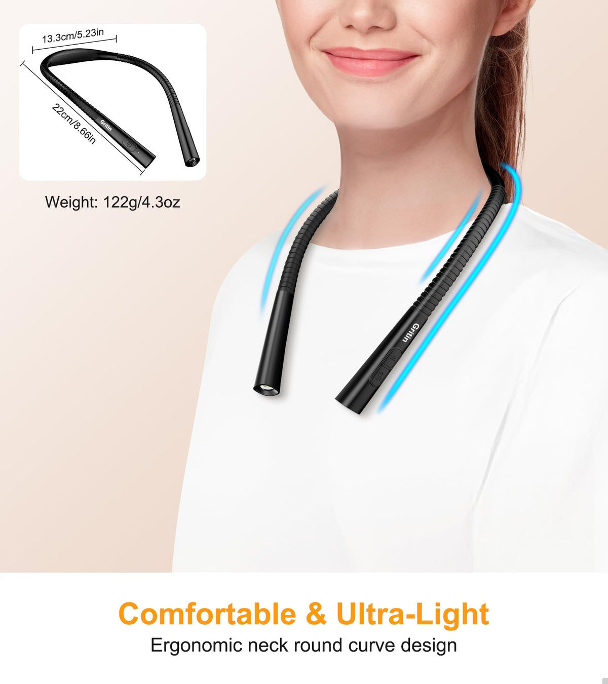 Gritin Book Light white 6000K provides bright, crisp illumination for detailed tasks.
